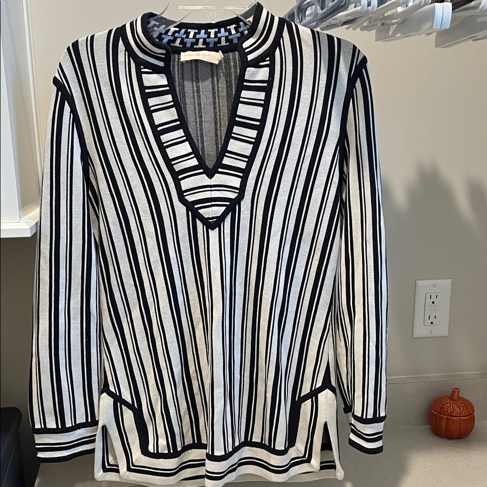 Tory Burch Blue and White Striped Knit